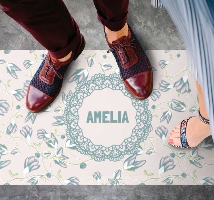 vinylový koberec do spálne kvetinový vzor s menom - Tenstickers