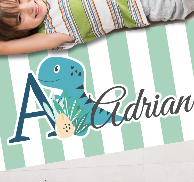 vinylový koberec pre bábätko mláďa rexa s iniciálou a menom - Tenstickers