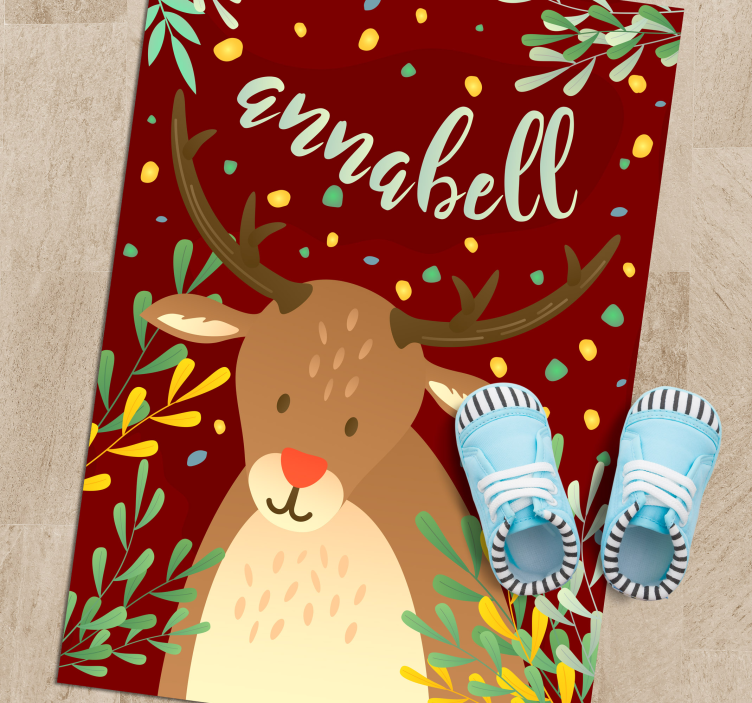 vianočný vinylový koberec sob s menom - Tenstickers