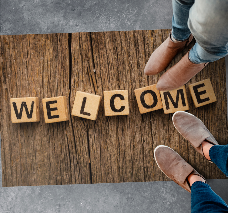 vinylový koberec citáty drevená abeceda vítaná - Tenstickers