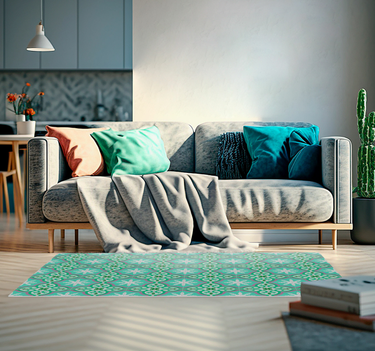 Vinylový koberec retro zelená hydraulická dlažba - Tenstickers