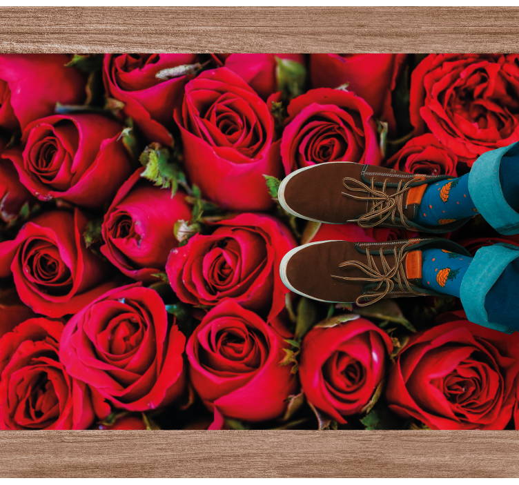 Vinylový koberec vzor červené ruže prírodný - Tenstickers