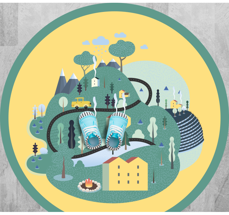 Zelené hory s domami detský vinylový koberec - Tenstickers