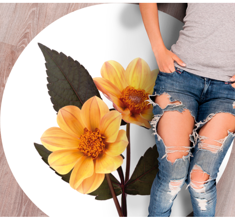 žlté kvety a čierne listy kruhový koberec - Tenstickers