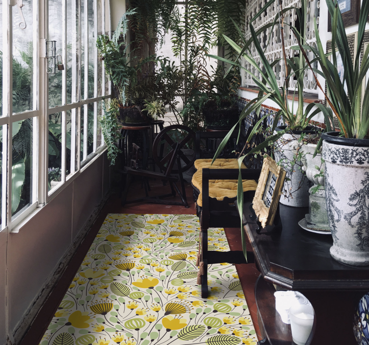 žltý kvetovaný čipkovaný kvetinový vinylový koberec - Tenstickers