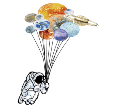 Detský vinylový koberec astronaut s farebnými balónmi - Tenstickers
