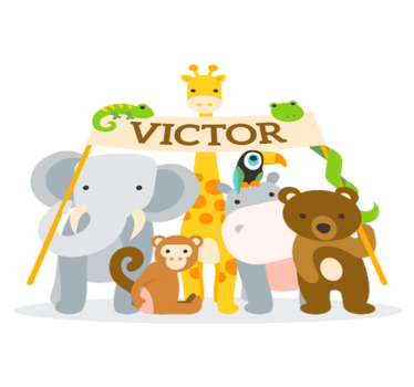 Detský vinylový koberec s menom privítacích zvierat - Tenstickers