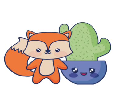 Detský vinylový koberec s anime kaktusom a líškou - Tenstickers