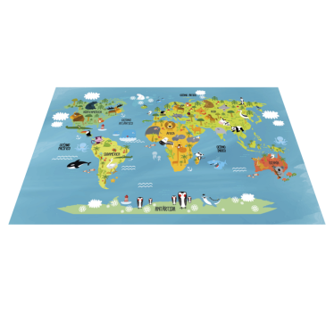 Mapa sveta zvierat deti vinyl koberec - Tenstickers