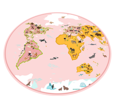 Ružová mapa sveta pre deti vinylový koberec vinylová mapa koberec - Tenstickers