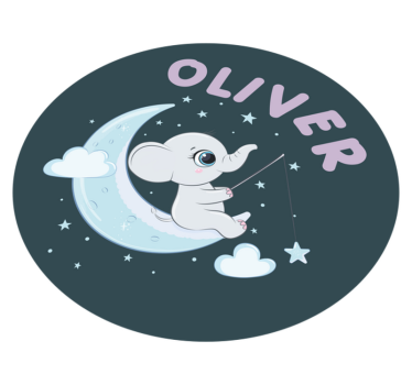 vinylový koberec pre bábätko slon na mesiaci s menom - Tenstickers