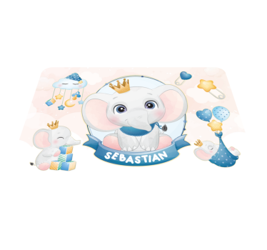 Roztomilý slon pre chlapca s menom detská podložka - Tenstickers