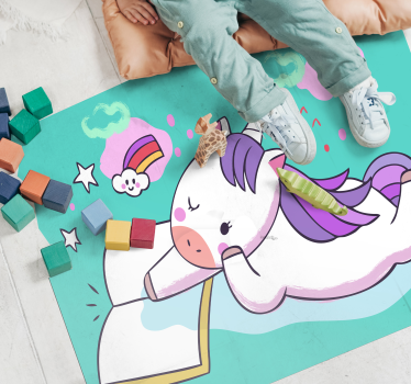 detský vinylový koberec čítanie jednorožca - Tenstickers