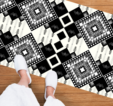 čiernobiele kosoštvorce vzor geometrický koberec - Tenstickers