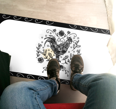 čiernobiely kohút obdĺžnikový jutový koberec - Tenstickers