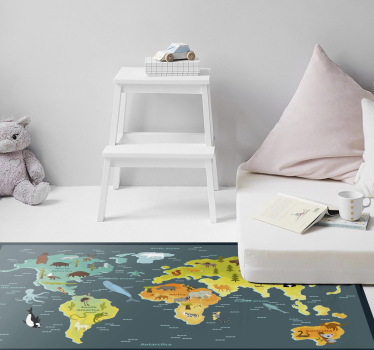 Detská mapa sveta so zvieratami detský vinylový koberec - Tenstickers
