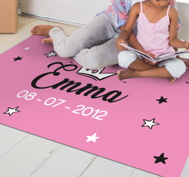 Detská ružová princezná s vinylovým kobercom prispôsobeným menom - Tenstickers