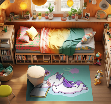 detský vinylový koberec čítanie jednorožca - Tenstickers