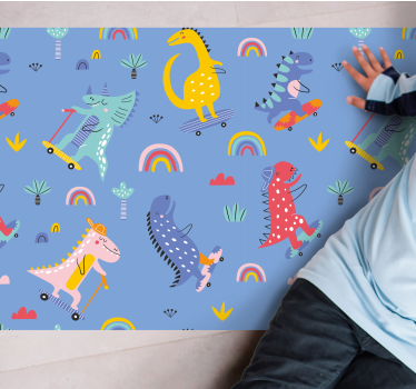 detský vinylový koberec farebné dobrodružstvo s dinosaurom - Tenstickers