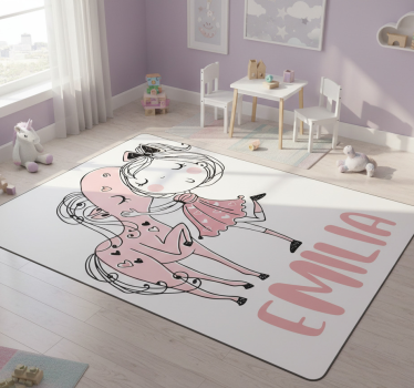 Detský vinylový koberec princezná v ružových šatách s koňom - Tenstickers