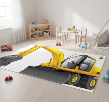 Detský vinylový koberec s 3d žltým a čiernym bagrom - Tenstickers
