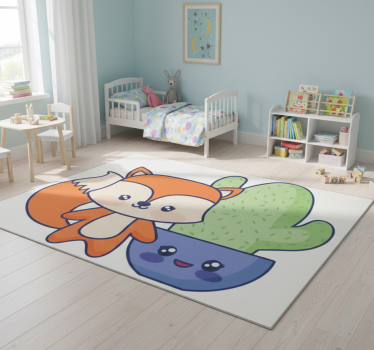 Detský vinylový koberec s anime kaktusom a líškou - Tenstickers