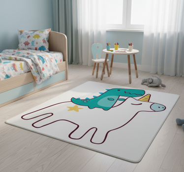 Detský vinylový koberec s motívom jednorožca a dinosaura - Tenstickers