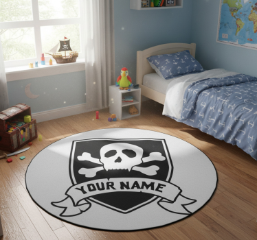 Detský vinylový koberec s pirátskou lebkou a menom - Tenstickers