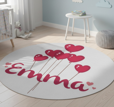 Detský vinylový koberec s balónmi v tvare srdca a menom - Tenstickers