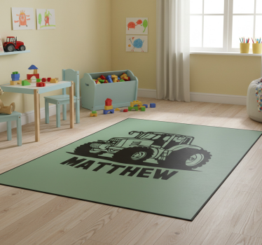 Detský vinylový koberec s siluetou traktora a menom - Tenstickers