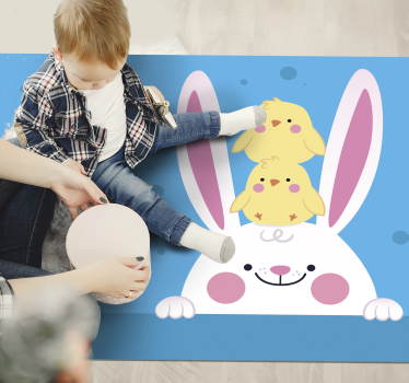 detský vinylový koberec šťastný zajačik s kuriatkami - Tenstickers