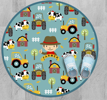 Farmár, zvieratá a traktor kruh zvieracia rohož - Tenstickers