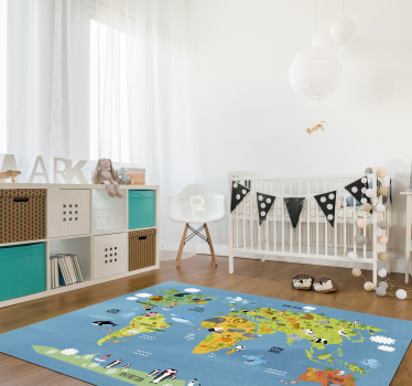Mapa sveta zvierat deti vinyl koberec - Tenstickers