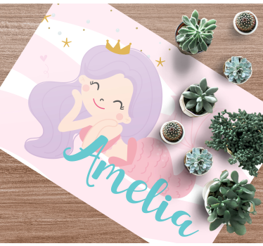 Morská panna meno princeznej deti vinylový koberec - Tenstickers