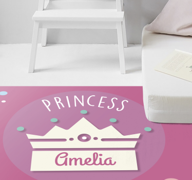Princezná s korunou a menom deti vinylový koberec - Tenstickers