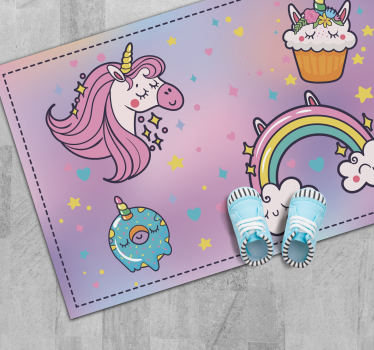 Rozkošný vinylový koberec jednorožca a cukríka - Tenstickers