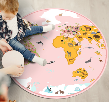 Ružová mapa sveta pre deti vinylový koberec vinylová mapa koberec - Tenstickers