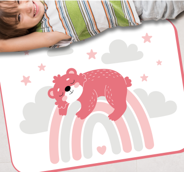 Ružový medvedík na dúhovej detskej podložke - Tenstickers