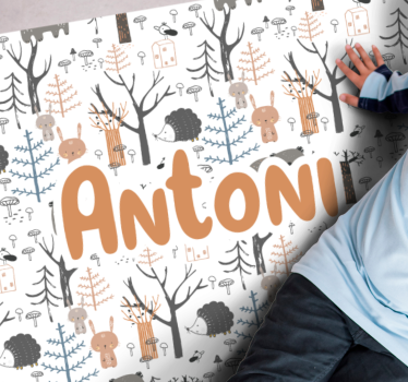 škandinávsky les so zvieratkami detský vinylový koberec - Tenstickers