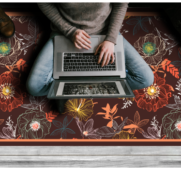 Tmavý vintage kvetinový štýl prírodný koberec - Tenstickers