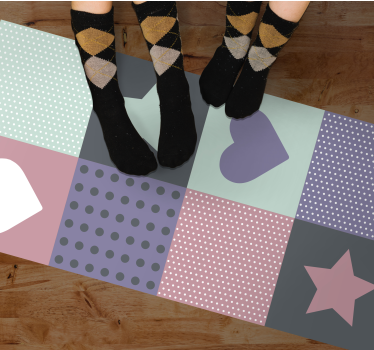 detský vinylový koberec patchwork srdce hviezda - Tenstickers