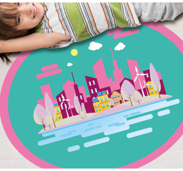 rôzne vinylové koberce pre deti farebná panoráma mesta - Tenstickers