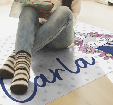 rôzne vinylové koberce pre deti sivý zajačik s menom - Tenstickers