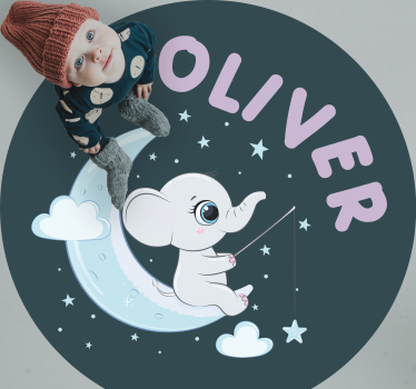 vinylový koberec pre bábätko slon na mesiaci s menom - Tenstickers