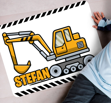 žltý kreslený bager s vinylovým kobercom pre deti - Tenstickers