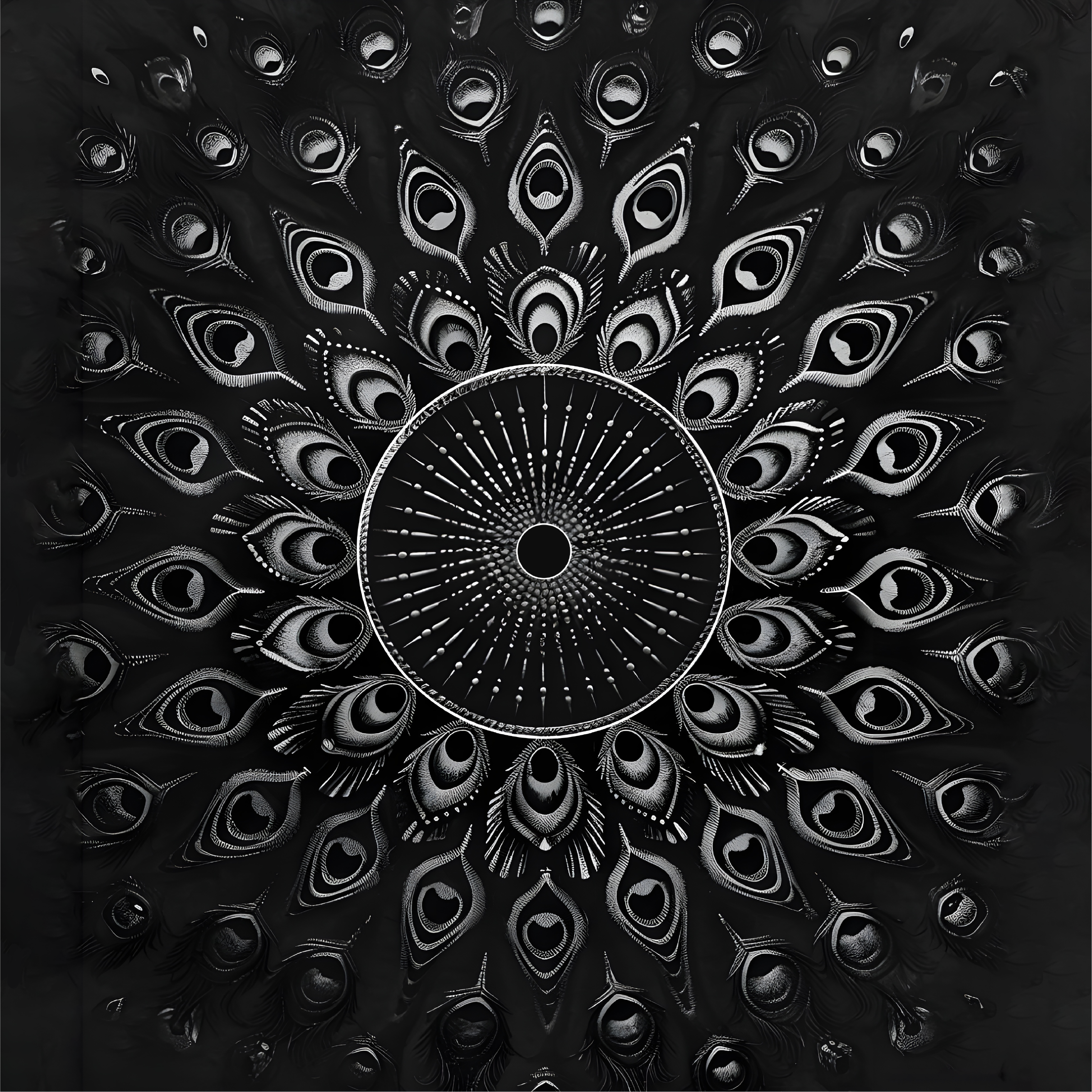 čierny vinylový koberec pávie perá - Tenstickers