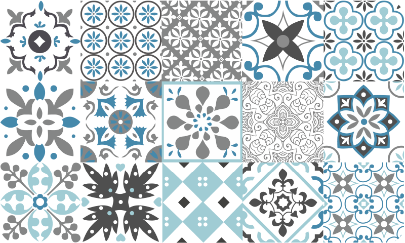 vinylový koberec do kuchyne modrá mozaika - Tenstickers