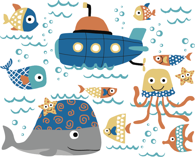 Vinylové koberce zvieratá s modrými námornými motívmi - Tenstickers