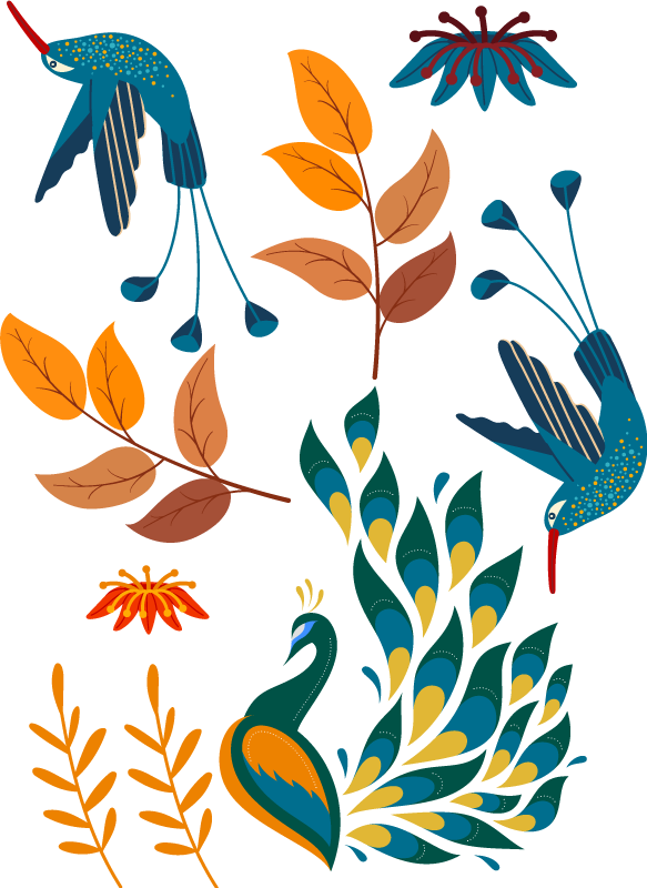 Vinylové koberce zvieratá vtáky a rastliny v štýle tengango - Tenstickers