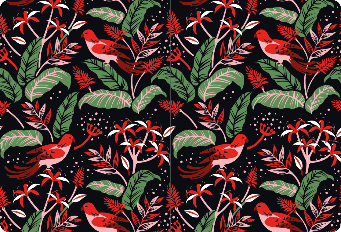 Vinylové koberce zvieratá vzor červených a ružových listov - Tenstickers